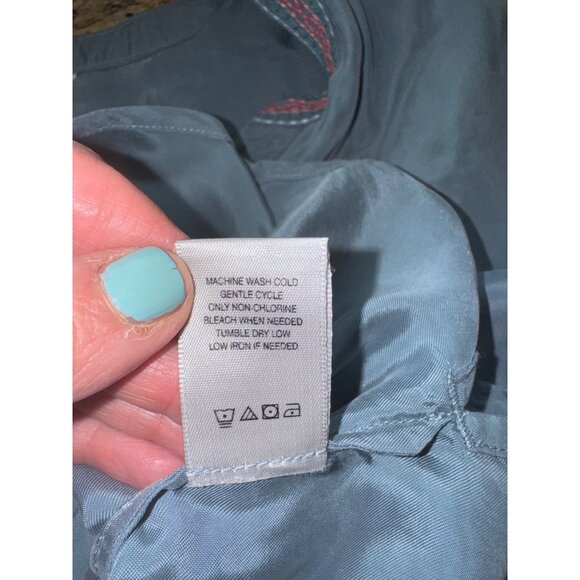 John Mark Soft Chambray Blue Button Boho Blouse Embroidered Front Tie M Cottage - Picture 7 of 12